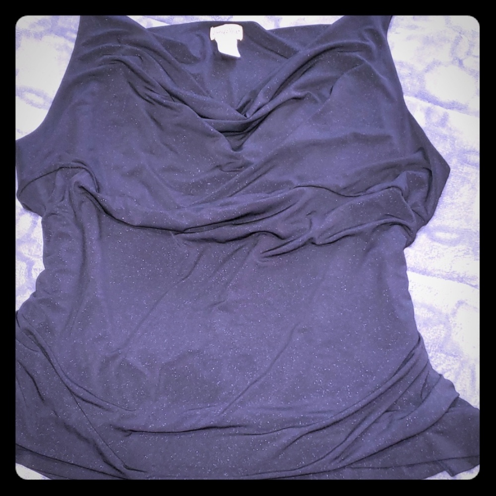 Black Cowlneck Ruched Blouse by Midnight Velvet